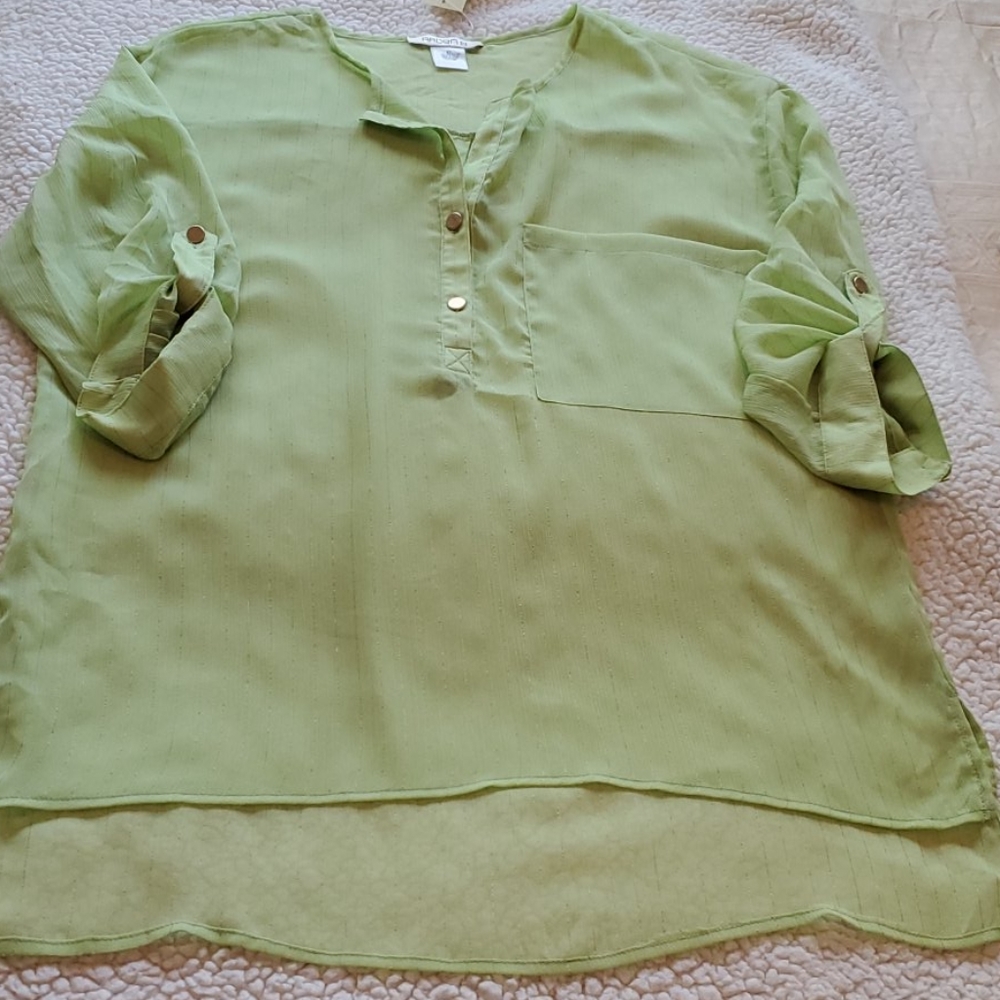 Neon green sheer blouse with gold stripes